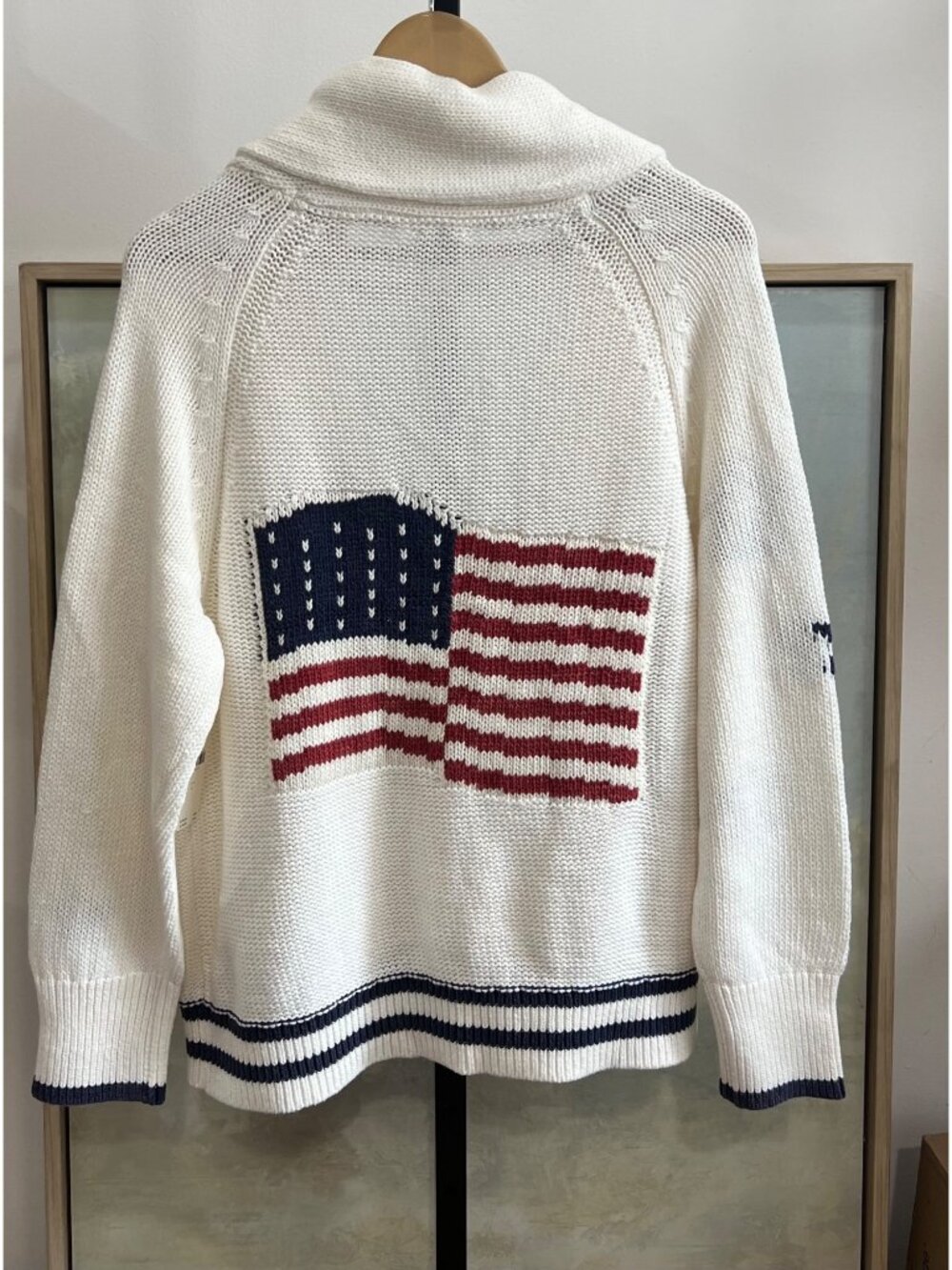 Anthropologie Maeve Lawson American Flag Knit Cardigan Size Large Patriotic